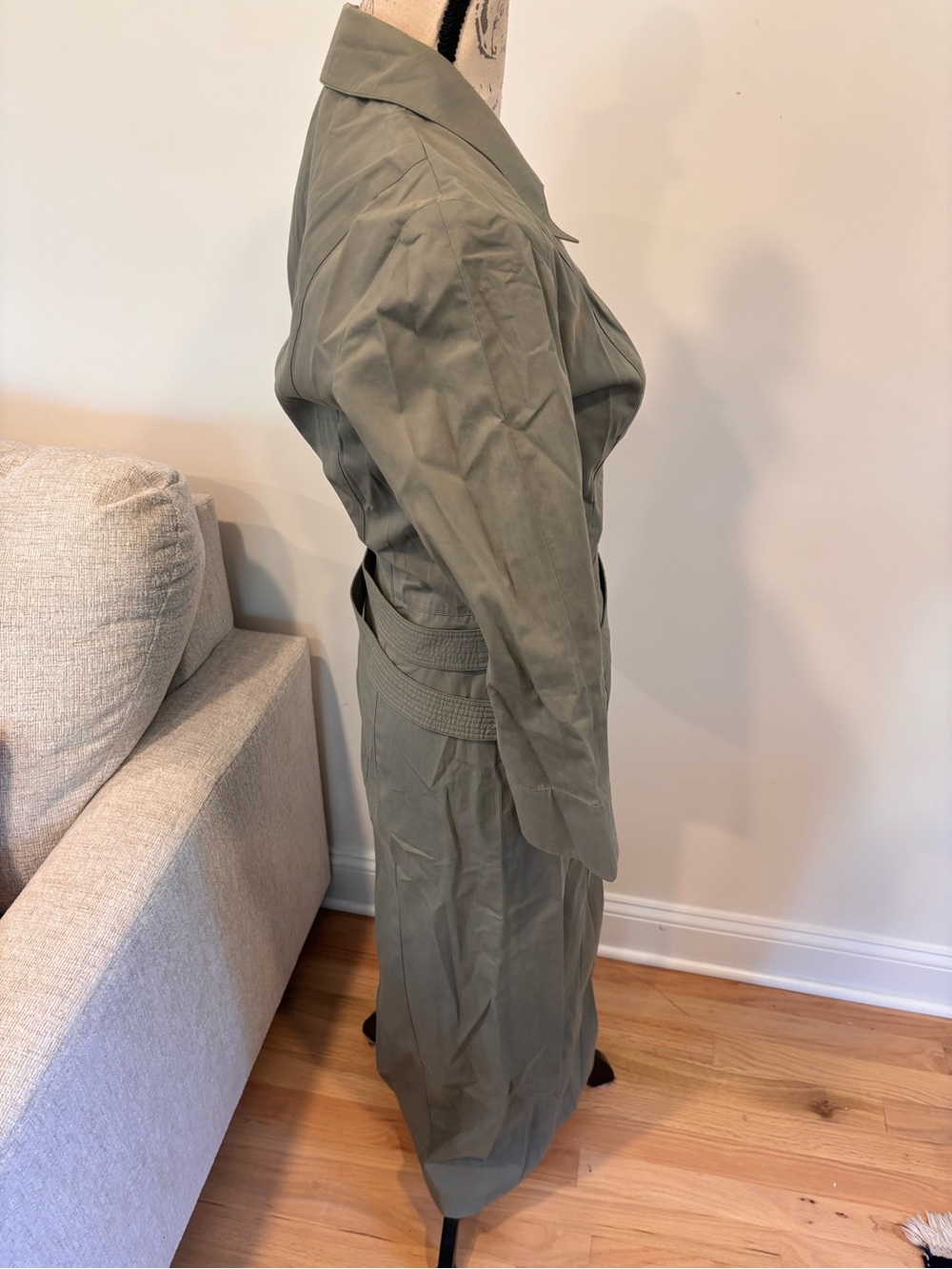 Vintage 1990s Thierry Mugler olive green wrap trench dress size FR 38/US 6 - Picture 7 of 9